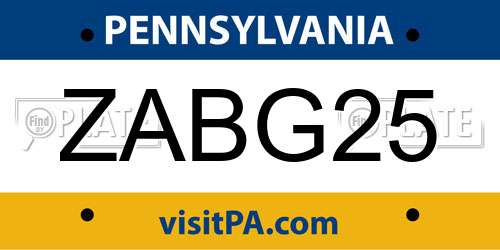 ZABG25 Pennsylvania License Plate