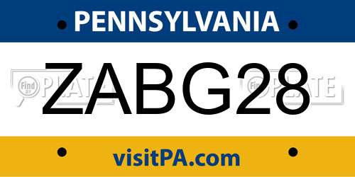 ZABG28 Pennsylvania License Plate