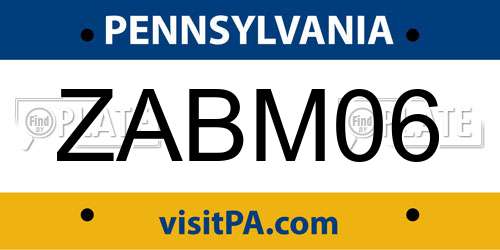 ZABM06 Pennsylvania License Plate