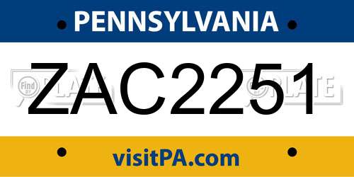 ZAC2251 Pennsylvania License Plate
