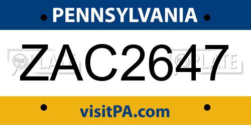 ZAC2647 Pennsylvania License Plate