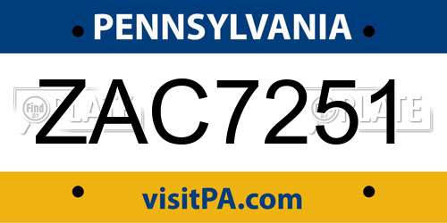 ZAC7251 Pennsylvania License Plate