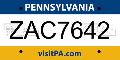 ZAC7642 Pennsylvania License Plate