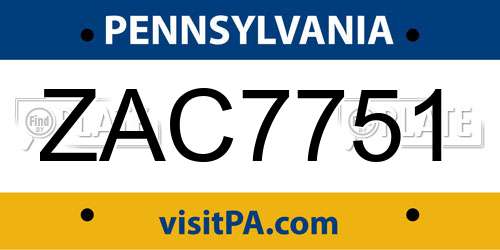 ZAC7751 Pennsylvania License Plate
