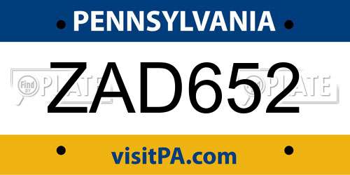 ZAD652 Pennsylvania License Plate