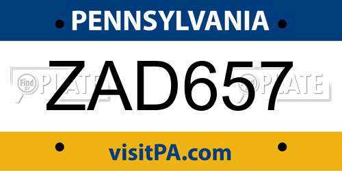 ZAD657 Pennsylvania License Plate
