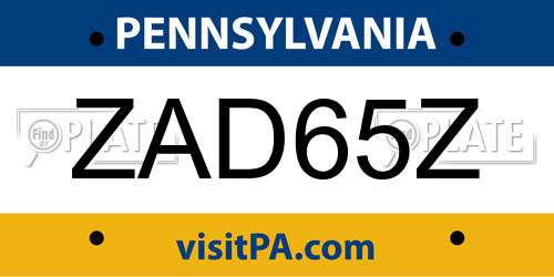 ZAD65Z Pennsylvania License Plate