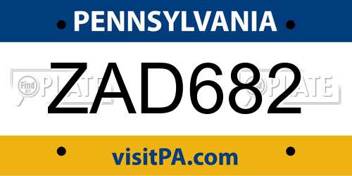 ZAD682 Pennsylvania License Plate