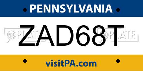 ZAD68T Pennsylvania License Plate