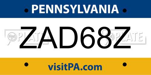 ZAD68Z Pennsylvania License Plate