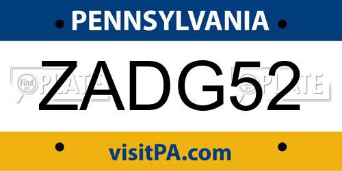 ZADG52 Pennsylvania License Plate