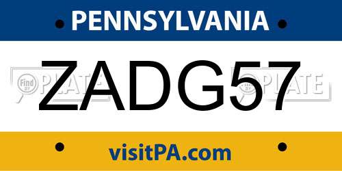 ZADG57 Pennsylvania License Plate