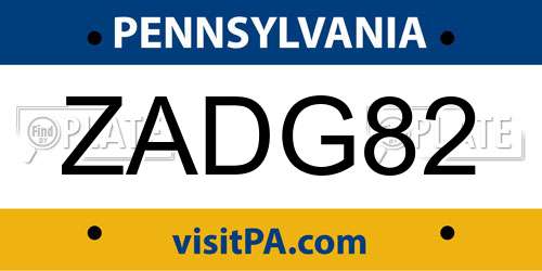ZADG82 Pennsylvania License Plate