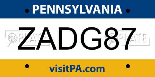 ZADG87 Pennsylvania License Plate