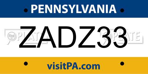ZADZ33 Pennsylvania License Plate
