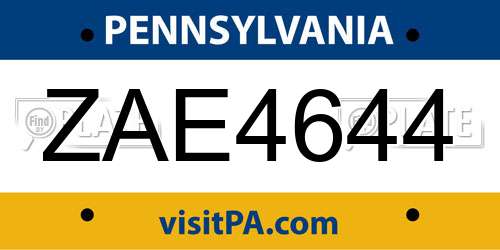 ZAE4644 Pennsylvania License Plate