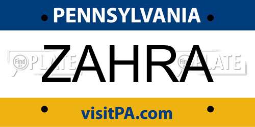 ZAHRA Pennsylvania License Plate