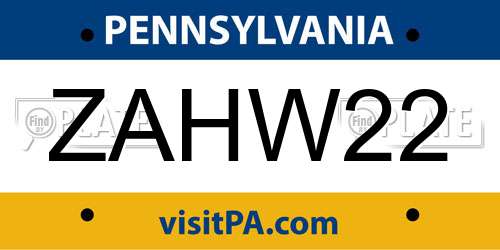 ZAHW22 Pennsylvania License Plate