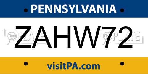 ZAHW72 Pennsylvania License Plate