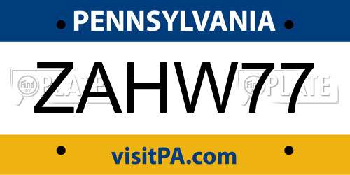 ZAHW77 Pennsylvania License Plate