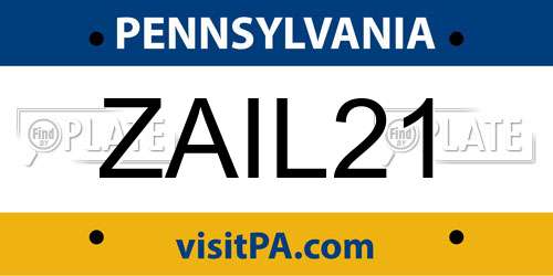 ZAIL21 Pennsylvania License Plate
