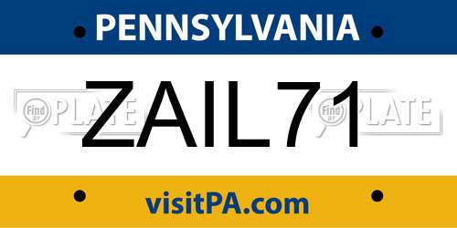 ZAIL71 Pennsylvania License Plate