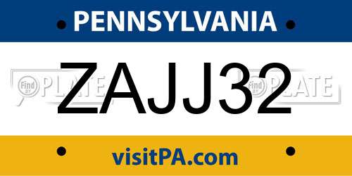 ZAJJ32 Pennsylvania License Plate