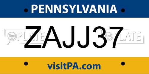 ZAJJ37 Pennsylvania License Plate