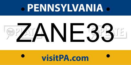 ZANE33 Pennsylvania License Plate