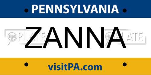 ZANNA Pennsylvania License Plate