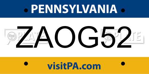 ZAOG52 Pennsylvania License Plate