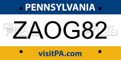 ZAOG82 Pennsylvania License Plate