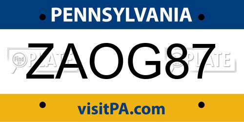 ZAOG87 Pennsylvania License Plate