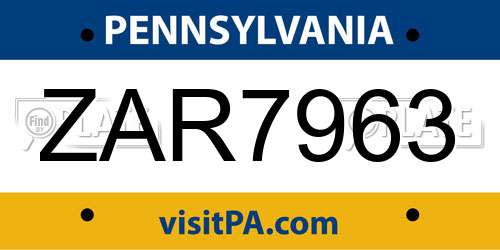 ZAR7963 Pennsylvania License Plate
