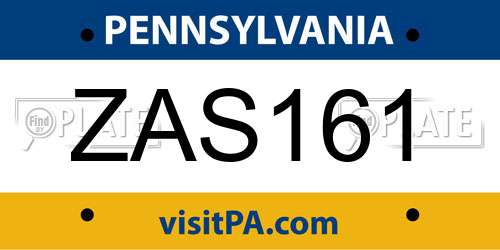 ZAS161 Pennsylvania License Plate
