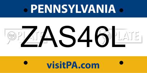 ZAS46L Pennsylvania License Plate