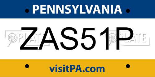 ZAS51P Pennsylvania License Plate
