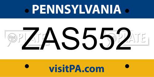 ZAS552 Pennsylvania License Plate