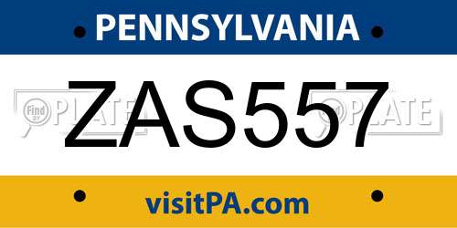 ZAS557 Pennsylvania License Plate