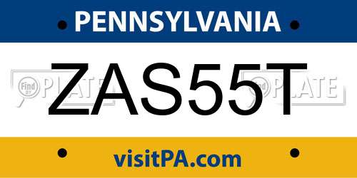 ZAS55T Pennsylvania License Plate