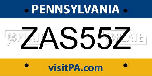 ZAS55Z Pennsylvania License Plate