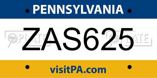 ZAS625 Pennsylvania License Plate