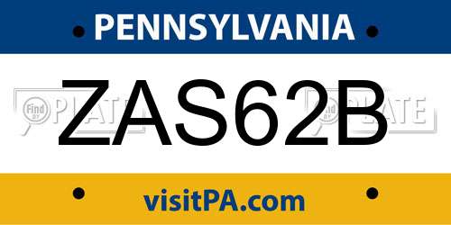ZAS62B Pennsylvania License Plate