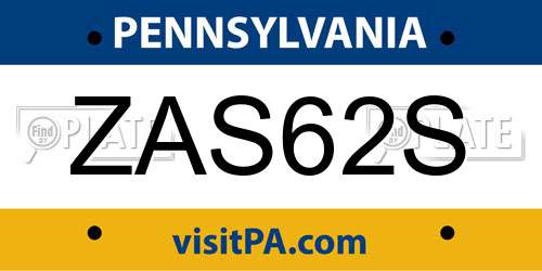 ZAS62S Pennsylvania License Plate