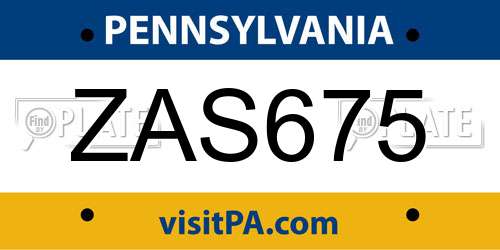 ZAS675 Pennsylvania License Plate