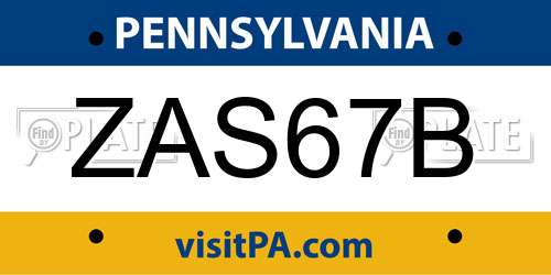ZAS67B Pennsylvania License Plate