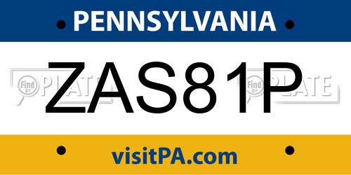 ZAS81P Pennsylvania License Plate