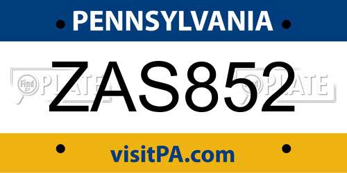 ZAS852 Pennsylvania License Plate