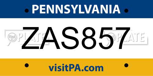 ZAS857 Pennsylvania License Plate