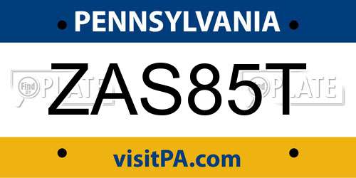 ZAS85T Pennsylvania License Plate